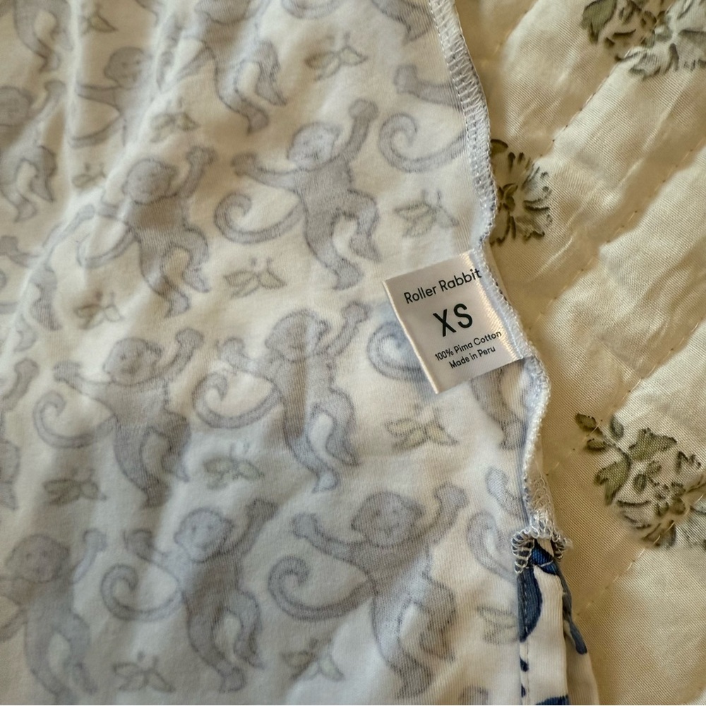 Roller Rabbit Blue & White Monkey Pajama Set XS Pima Cotton EUC - Picture 3 of 8